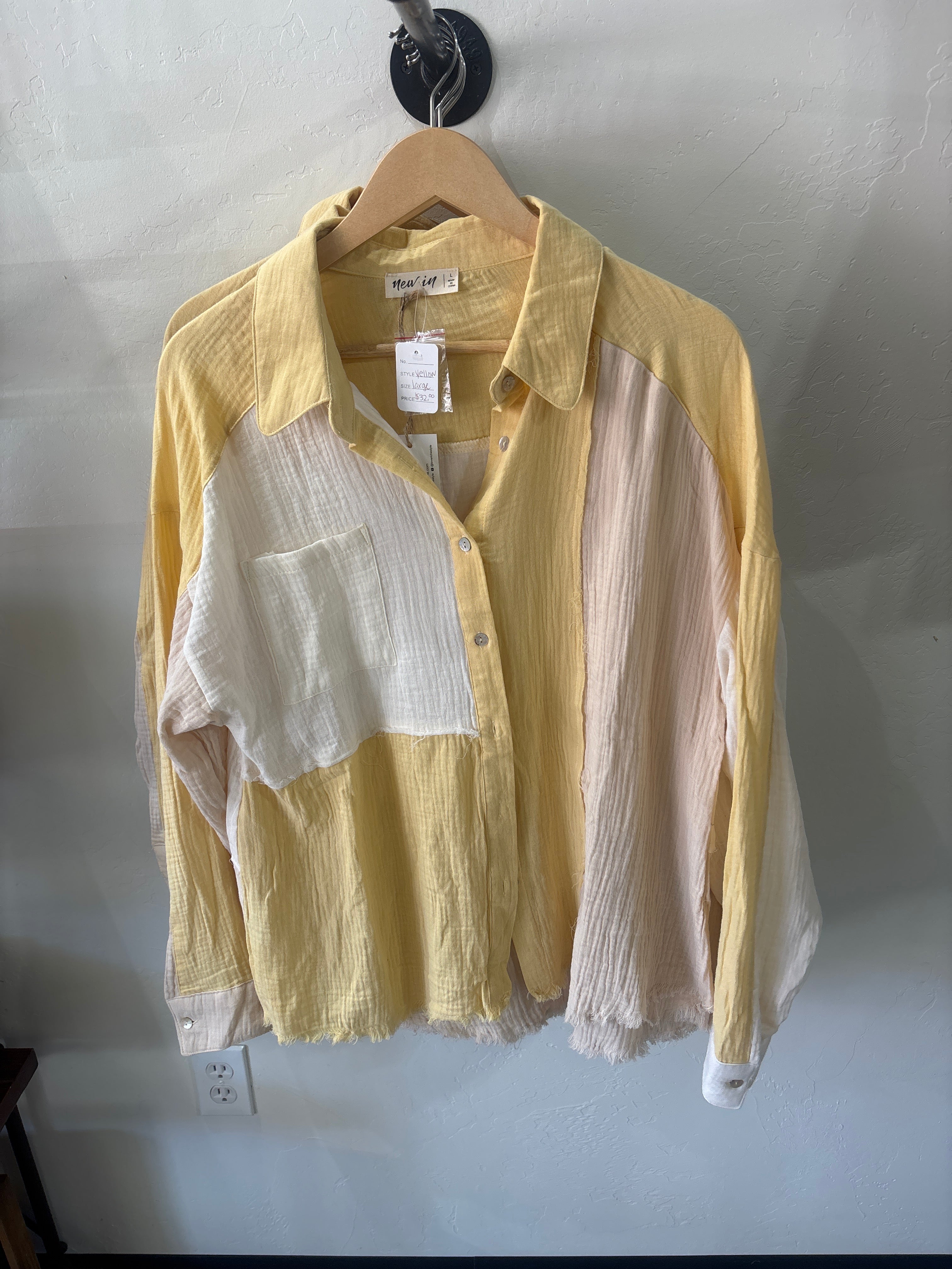 Yellow block color button up