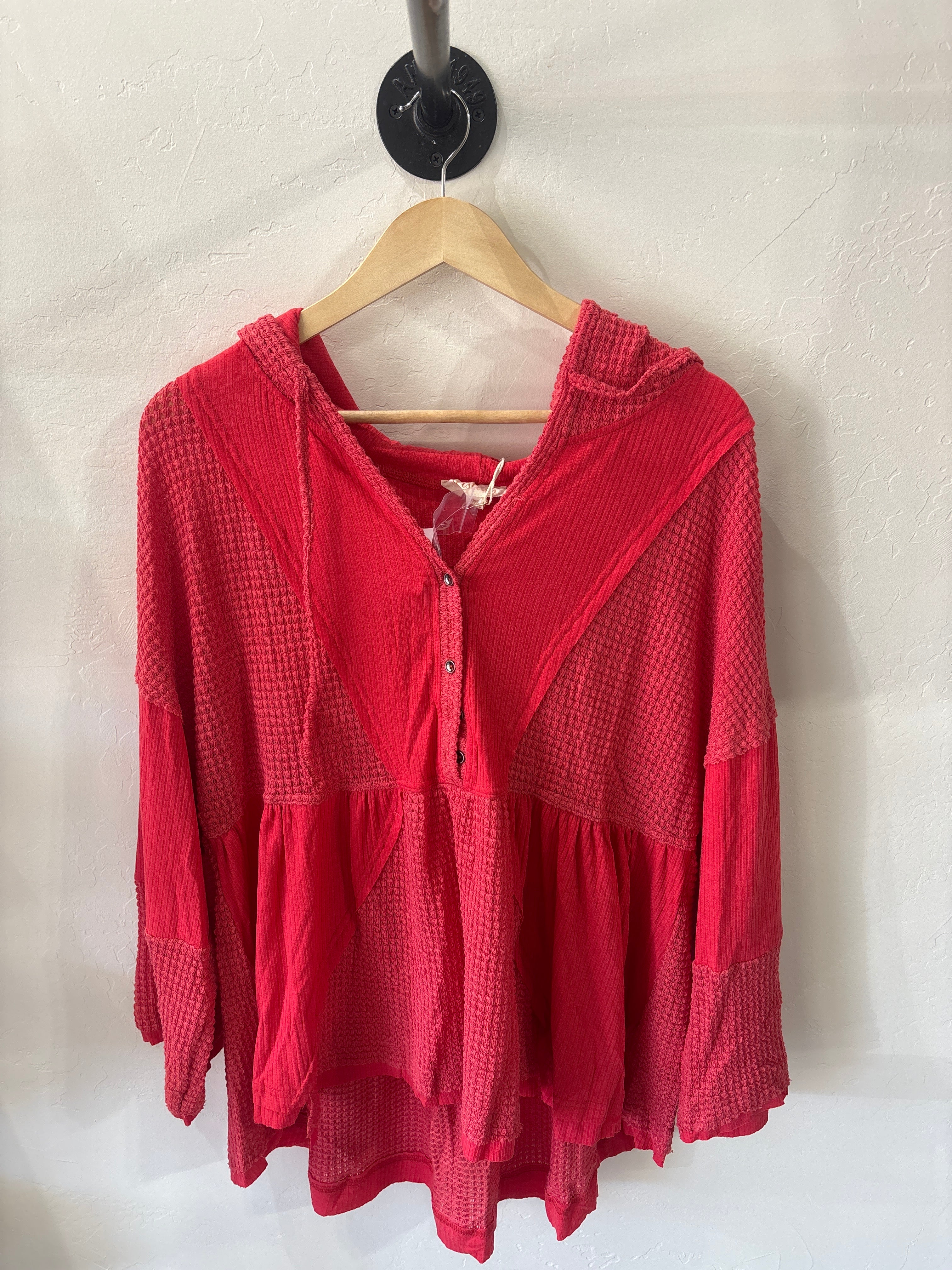 Red waffle knit hoodie