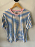 Blue and white stripped shirt- oversized with pink collar