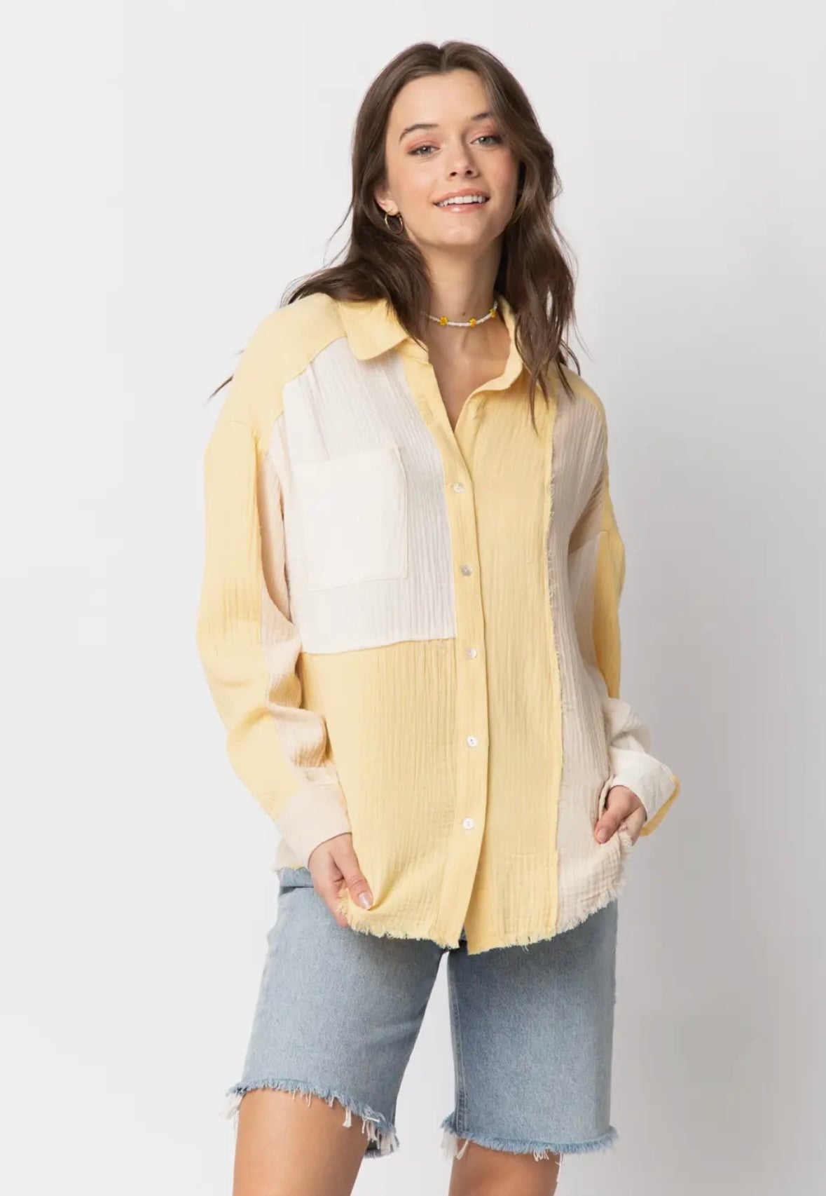 Yellow block color button up