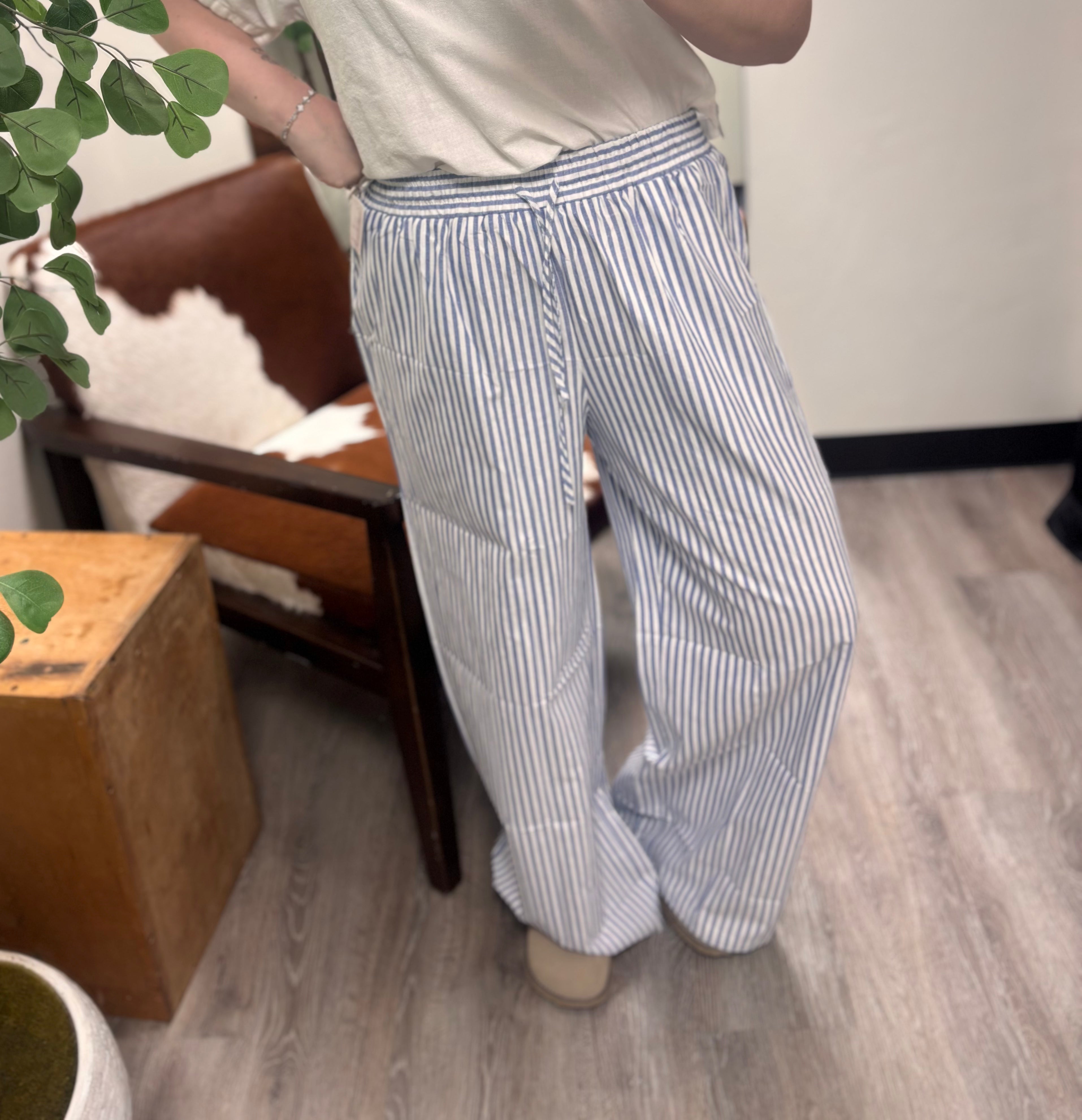 Blue and white mesh lounge pants